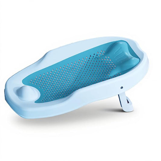 Baby Bath Support Seat Non Slip Infant Shower Tub Soft Mesh Bathtub Cushion for Newborns Toddlers Safe Comfortable Bathing Blue PP TPE Material Bathtub Reticulation Design