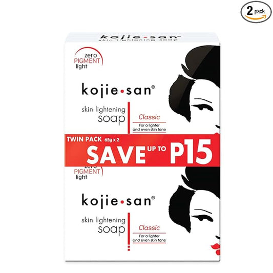 Kojie San Skin and Body Brightening Soap - Original Kojic Acid, Dark Spot Remover Bar Soap with Glycerin & Tea Tree Oil - 65g x 2 Bars