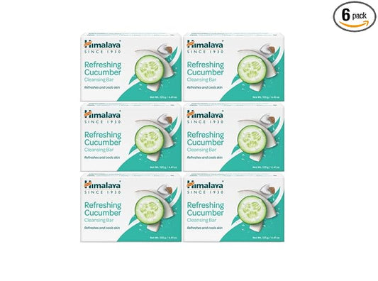 Himalaya Refreshing Cucumber Cleansing Bar Soap, Cucumber Soap Bars for Face and Body, Face Soap Bar, Face Wash Bar, Bath Soaps, Soft Skin, Refreshes and Cools Skin, 4.41 oz, 6 Pack