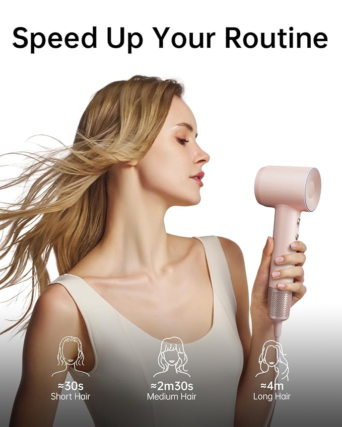 Laifen Hair Dryer, High Speed 200M Ionic Blow Dryer with 110, 000 RPM Brushless Motor for Fast Drying, Low Noise, Hairdryer with Magnetic Nozzle Pink