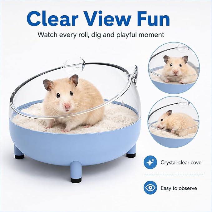 Meow&Woof Hamster Sand Bath Container, Large Sandbox Toilet Gerbil Batheoom, Tiny Chinchilla Dust Bathtub Sand Bath Box for Hamster Cage Accessories 5.2 Inch - Blue