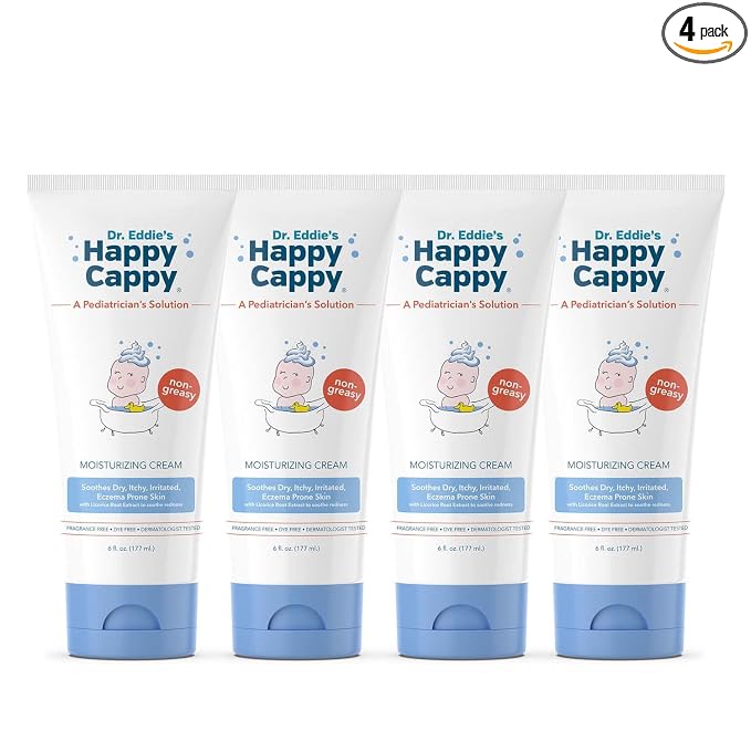 Happy Cappy Moisturizing Cream - Baby Eczema Cream, Eczema Lotion for Kids, Pediatrician-Formulated, Gentle, Paraben Free, Hypoallergenic, Soothes Dry Skin - 6 Fl Oz (Pack of 4)
