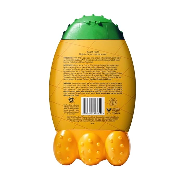 Raw Kids 2-in-1 Bubble Bath/Body Wash Sugar, Scent: Pineapple Orange (Gently Cleanse, Hydrate and Leave Skin Feeling Naturally Soft and Squeaky Clean. for Ages 3 Years and up) 12oz