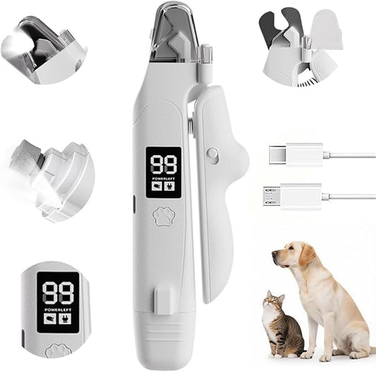 2-in-1 Dog Nail Clippers and Grinder with Dual LED Lights, Quiet Rechargeable Pet Nail Trimmer with Clipping Catcher, Safety Lock and Battery Display for Small, Medium and Large dogs and cats