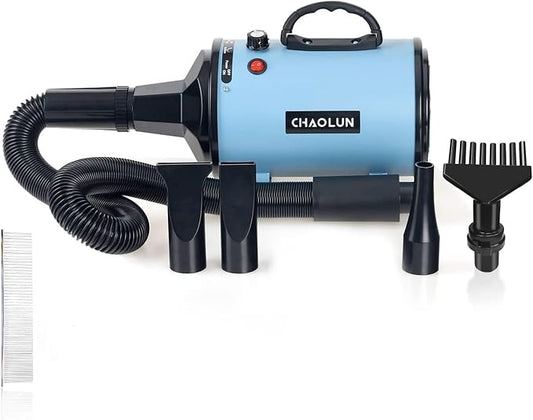 High Velocity Dog Grooming Dryer, Dog Blow Dryer, Pet Hair Dryer with Heater, Adjustable Speed, Blue