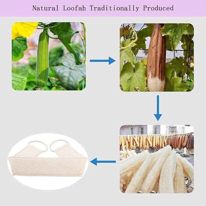 Extra-Long Natural Loofah Back Scrubber,1 Pack | Exfoliator，Biodegradable，back scrubber for shower ,Exfoliating Bath Strap， with Cotton Handles, Shower Body for Men Women