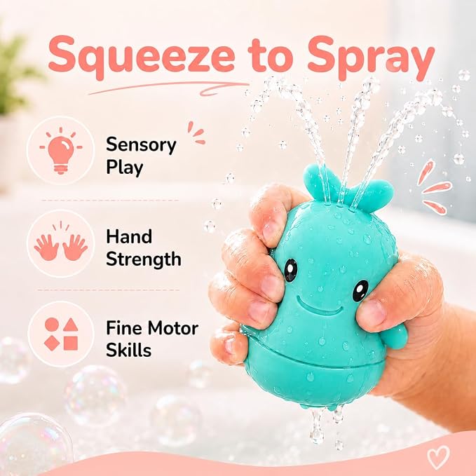 Silicone Bath Toys, Opens for Cleaning, Baby Bath Toys 9M+, Toddler Bath Toys 1-3, Bathtub Toys, Ocean Friends 6-Piece Set