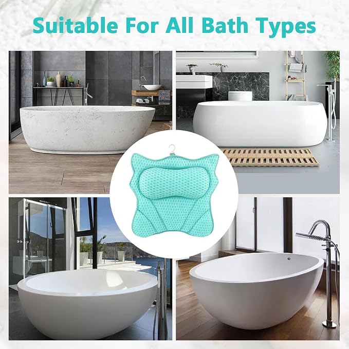 Bath Pillow,Ergonomic Bathtub Pillows for Tub Neck and Back Support,with 6 Powerful Suction Cups,Provide Shoulder and Back Relaxing,Bath Accessory,Fits All Types Bathtub(Blue)
