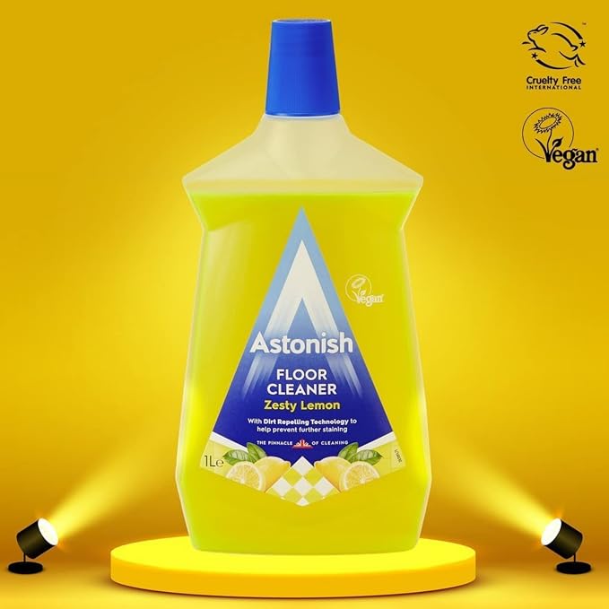 Astonish Zesty Lemon Floor Cleaner With Built In Dirt Repelling Technology To Prevent Stains & Protects Floors From Mud & Pet Stains - Concentrated Mop Solution For Tiles & Sealed Wood 1 Liter Bottle
