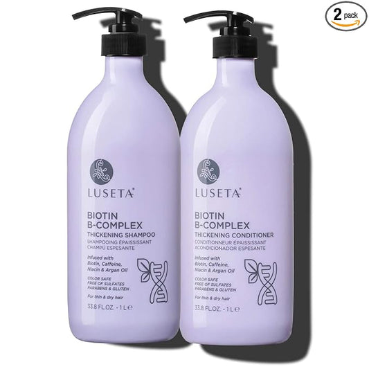 Luseta Biotin B-Complex Shampoo & Conditioner Set 2 x 33.8oz | for Hair Thickening, Hair Loss for Thinning Hair With Biotin Caffein and Argan Oil for Men & Women, All Hair Types