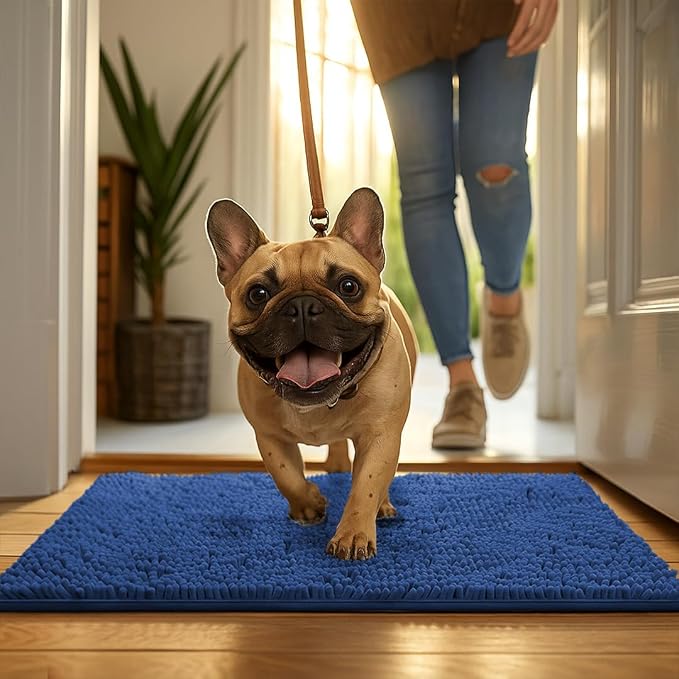 MUDGUARD MAT® Dog Door Mat for Muddy Paws, Super Absorbent Microfiber, Non-Slip Indoor Mat, Quick-Dry Chenille Rug for Pets & Entryway, Machine Washable, Navy Blue 36" x 60"