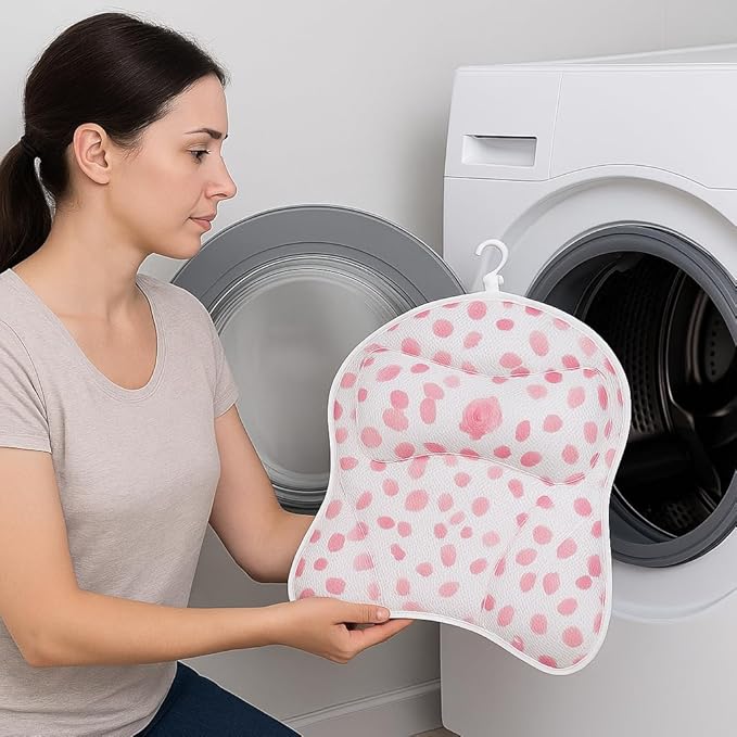 Luxury Bath Pillow for Tub. Air Mesh Fabric, Quick-Dry with Hanging Loop, Head & Neck Support, Gift-Boxed Rose-Petal Design for Women, Mom, Wife, Girlfriend (Pink Rose Petals)