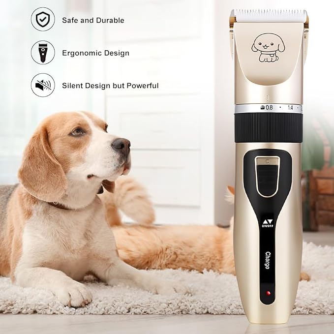 Dog Grooming Clippers, Cordless Electric Pet Shaver Hair Trimmer with 4 Guard Combs, USB Rechargeable Low Noise Cat Dog Clippers for Dogs Cats Pets Grooming Tool