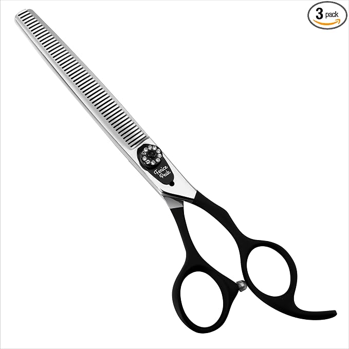 7.5'' Dog Thinning Scissors For Grooming 440C Stainless Steel Black Non-Slip Handle Sharp Blades Professional Pet Trimming Scissors for Cats Thinning Rate 35%