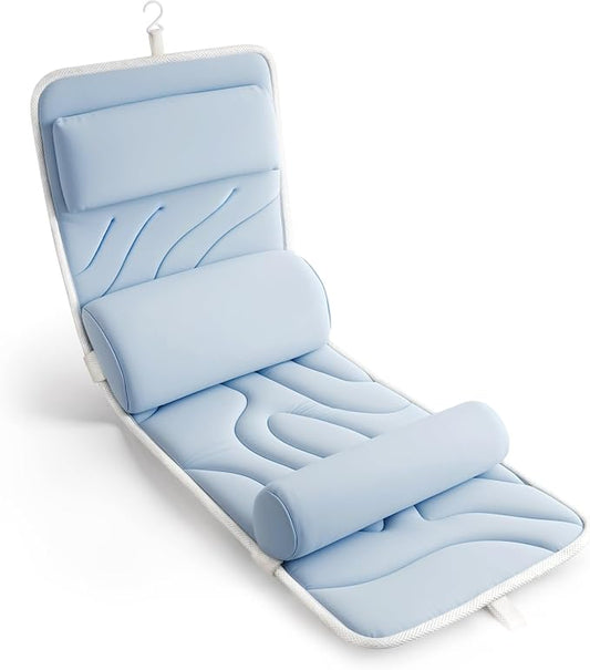 Sunlit Ultra Soft Full Body Bath Pillow for Bathtub, Luxury Thick Tub Pillow for Head Neck Back Support with Lumbar Pillow Multi-Function Stopper, Spa Pillow with Strong Suction Cups, Bath Accessories