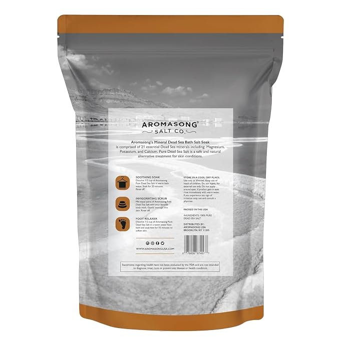 Aromasong RAW Natural Dead Sea Salt (5 LB.) with RAW Dead Sea Salt Infused with Natural Lavender Essential Oil (2.43 lb.) - Bath Soak for Women & Men with Tired Muscles & Skin Issues.