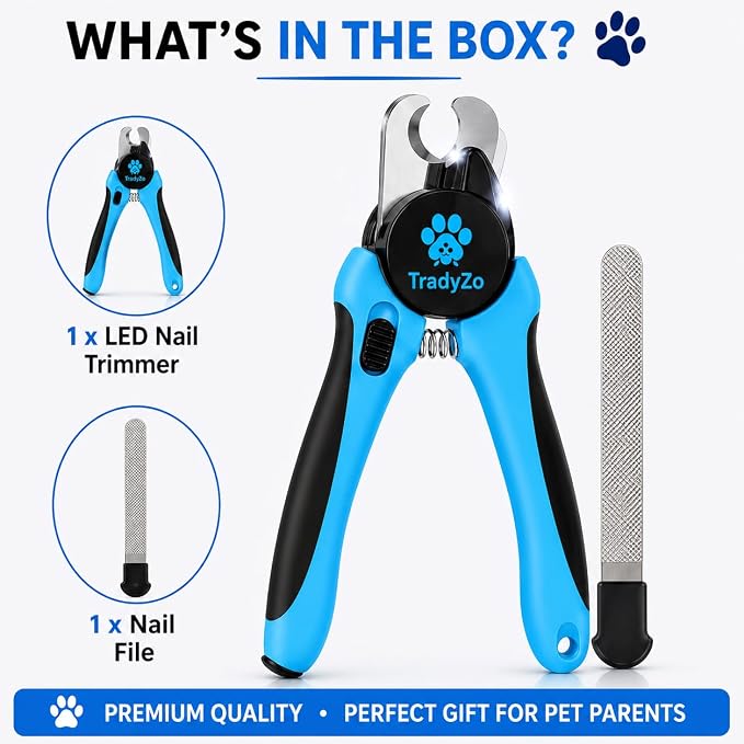 LED Dog Nail Clippers with Light, Pet Nail Trimmer for Dogs & Cats, Sharp Toenail Clipper with Quick Sensor, Thick Claw Cutter for Large, Small & Puppy Pets, Grooming Tool