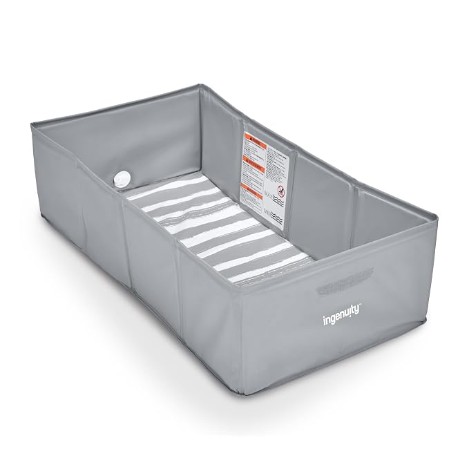 Ingenuity Tuckaway Toddler Folding Tub, Converts Shower to Tub, Folds to Store, Easy to Clean, No Assembly Required, Portable Baby Bathtub for Travel, 12M-5Y, Gray