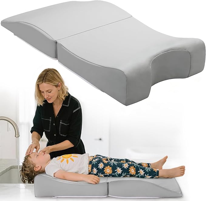 Noverlife Gray Hair Washing Station for Toddler, Ergonomic Design Shampoo Buddy Foam Mat Foldable Sink Hair Washing Neck Support, Comfortable Hair Washing Mat with Zippers Hair Washing Seat for Sink