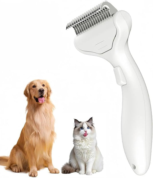 Undercoat Rake for Dogs & Cats, 3-in-1 Skin-Friendly Pet Fur Brush with One-Click Self-Clean Button, Deshedding Dog Brush for Long haired Pets, Cat Comb Removes Matted Fur & Loose Hair