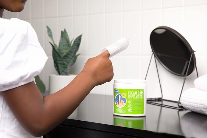 Helse Ear Cleaning Finger Glove - Human Ear Brush - Safely Remove Earwax, Sweat, Oil & Dirt Around, Behind & Inside Ears - Gentle Soft Earlobe Cleaner Wipes for Babies, Adults & Pets (50 Count)