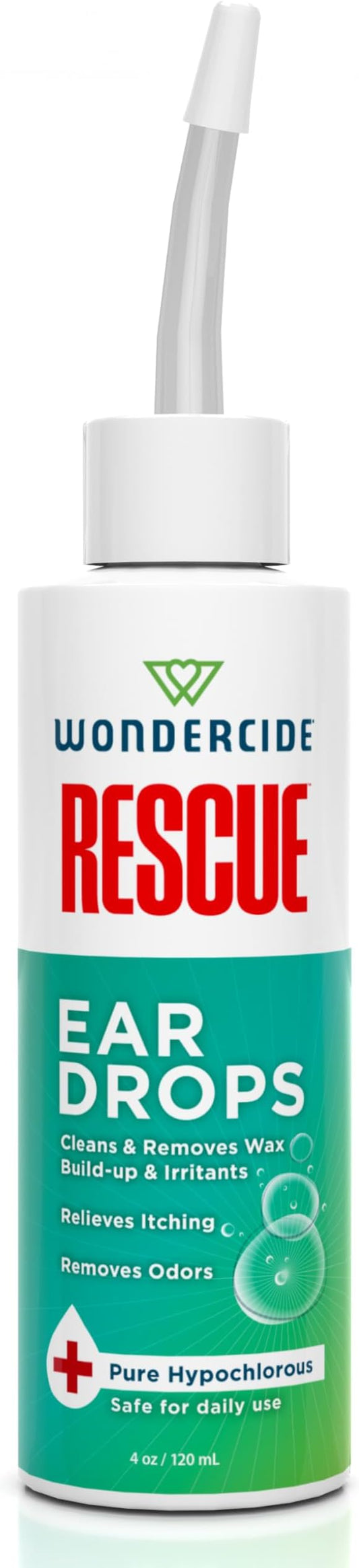 Wondercide Rescue - Ear Drops for Pets - Cleans and Removes Wax Build-Up and Irritants for Dogs and Cats - Relieves Itching and Redness with Pure Hypochlorous - 4 oz