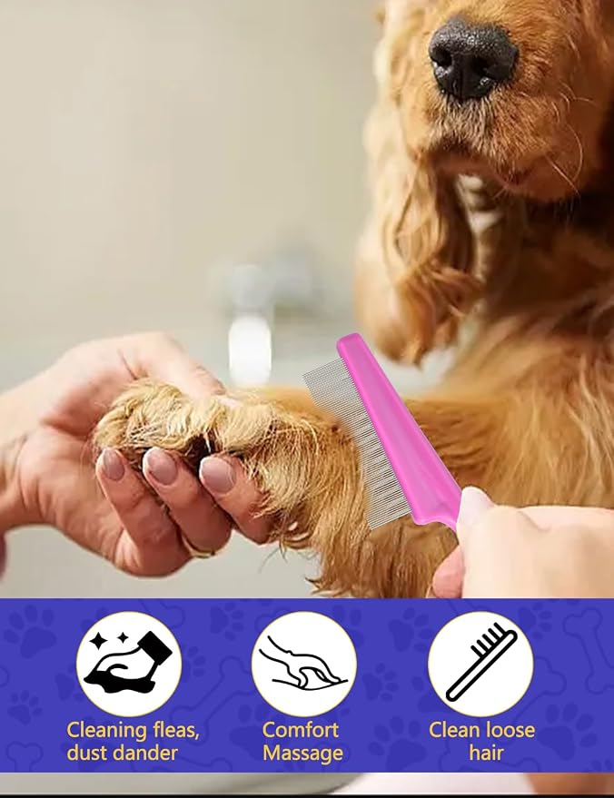 CAPHONT Flea Comb for Cats with Handle, 4 Pcs Flea Brush Tear Stain Comb Grooming Face and Matted Hair Paws Pet Lice Comb for Small, Medium & Large Cat Dog Kitten Rabbit