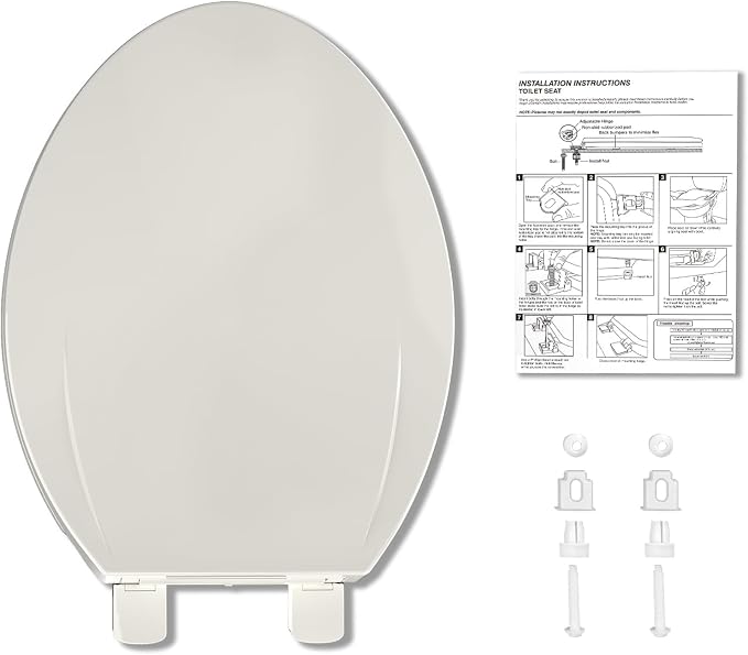 Toilet Seat, Elongated Fit, Soft Close Lid, Slow Close Noiseless Design, American Standard Compatible,Biscuit