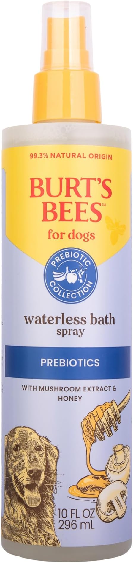 Burt's Bees for Pets Waterless Bath Spray for Dogs, Prebiotics Collection with Mushroom Extract & Honey, Naturally Derived Dog Grooming Spray, 10oz