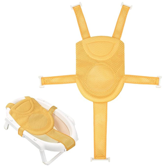 Colorlife Baby Bath Seat Support Net Infant Bathing Seat Support Mat, Adjustable Comfortable Non-Slip Five-Pointed Baby Shower Net Bathtub Sit Up Mesh for Newborn 0-12 Months-Yellow(No Bathtub)