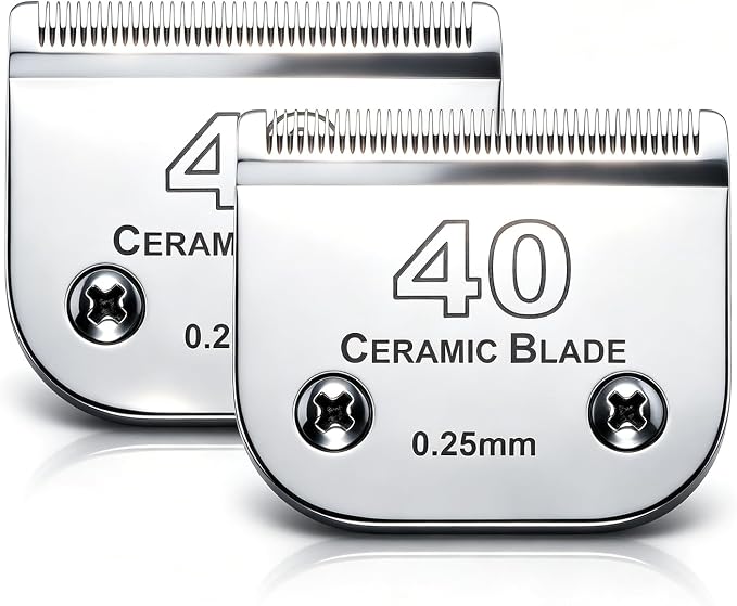 #40 Blade Dog Grooming Blades Compatible with Andis/Wahl/Oster Clippers | Dog Clipper Blade,,Detachable Ceramic Blade & Stainless Steel Blade,Size 40 Cut Length 1/100"(0.25mm) 2Pack