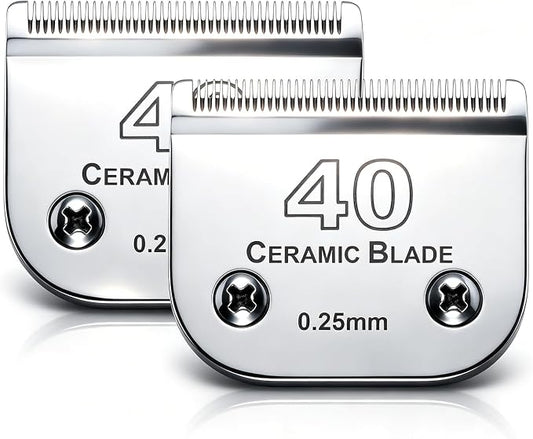 #40 Blade Dog Grooming Blades Compatible with Andis/Wahl/Oster Clippers | Dog Clipper Blade,,Detachable Ceramic Blade & Stainless Steel Blade,Size 40 Cut Length 1/100"(0.25mm) 2Pack