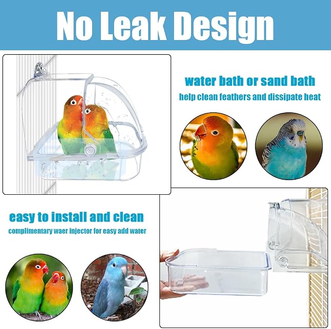 Bird Bath for Cage, Plastic Water Bowl Feeder for Pet Birds, Parrot Bathtub with Hanging Hooks for Little Bird Parrots Spacious Parakeets Portable Shower for Most Birdcage