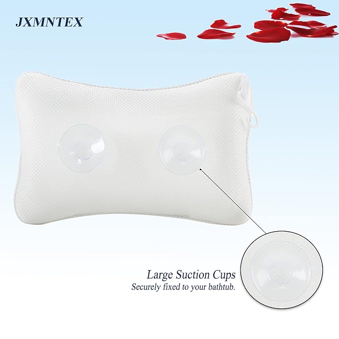 Bath Pillow for Tub, Non Slip, Breathable Soft, Comfortable Head Neck Support, Machine Washable, 2 Suction Cups(Off White)