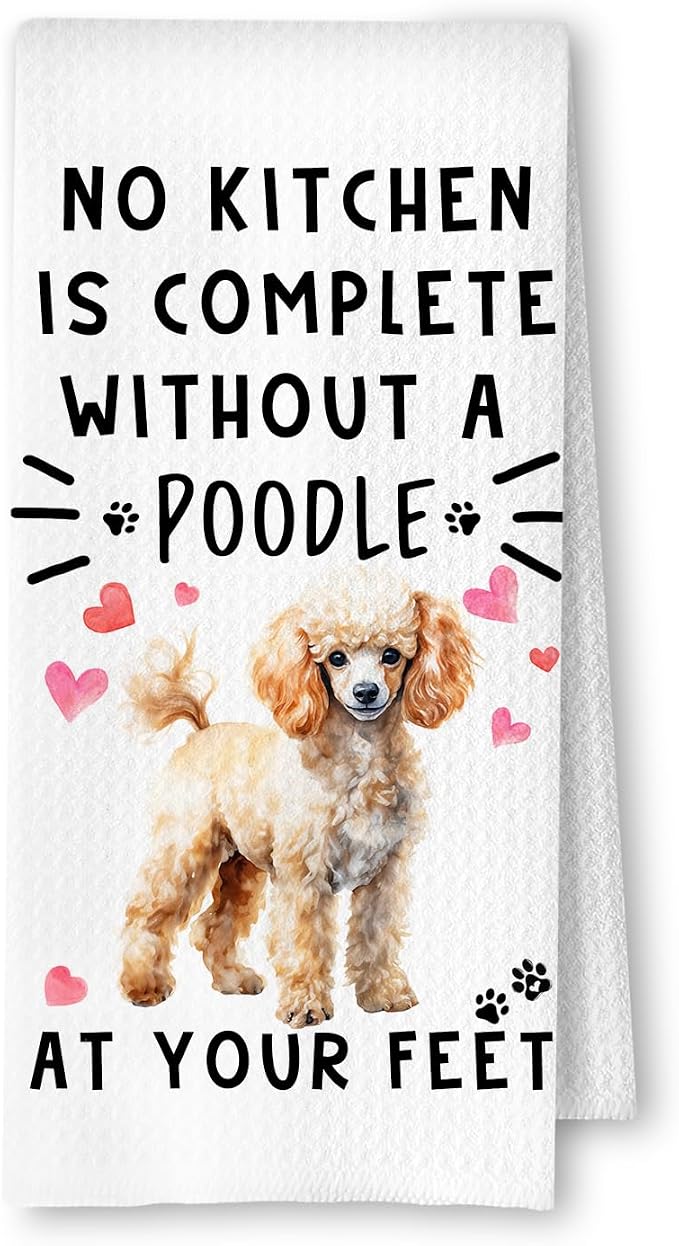 Poodle Funny Dog Dish Towels - A Kitchen is Not Complete Without A Poodle Dish Towel Weave Hand Towels for Home Bathroom Decor,Dog Lovers Gift,16×24 Inch