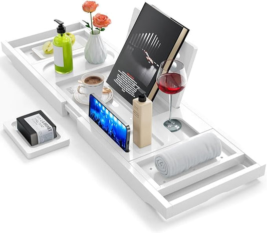 Premium Bathtub Tray Caddy, Expandable Bath Tray, Unique House Warming Gifts, New Home, Anniversary and Wedding Gifts for Couple, Bridal Shower Gift for Women