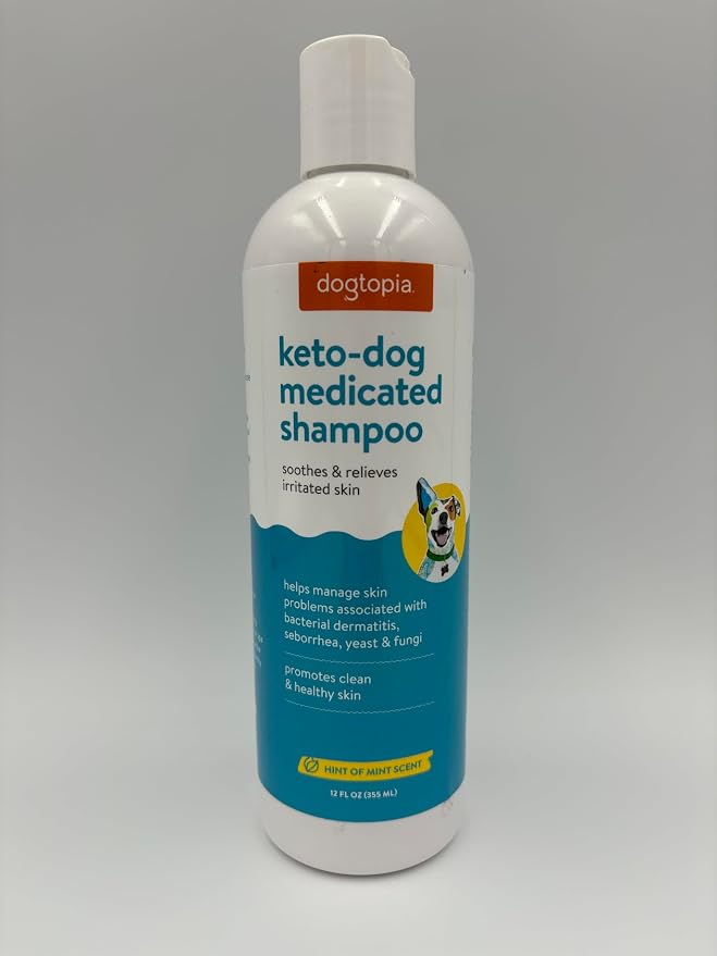 Dogtopia Keto-Dog Medicated 12oz Shampoo for Dogs and Pets – Hint of Mint Scent | Therapeutic Medicated Shampoo with Moisturizing Colloidal Oatmeal | Soothes and Relieves Irritated Skin