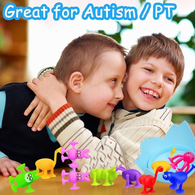 Suction Cup Toys, Bath Toys for Kids Ages 3-5 4-8, Travel Toy Mold Free Sensory Fidget Toys Airplane Toys for Boys Girls Toddlers 1-3 Egg Container (Small)