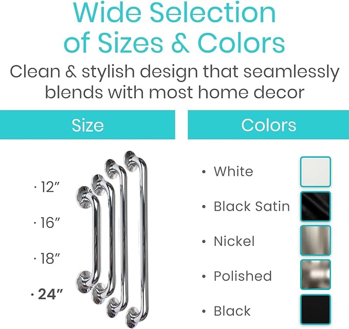Vive Grab Bar for Showers - Bathroom Antislip Handrail for Seniors, Elderly Assistance Product, Heavy Duty Shower Handles, Handicap Grab Bars, Stainless Steel, Multipurpose, 440 lbs (Polished)