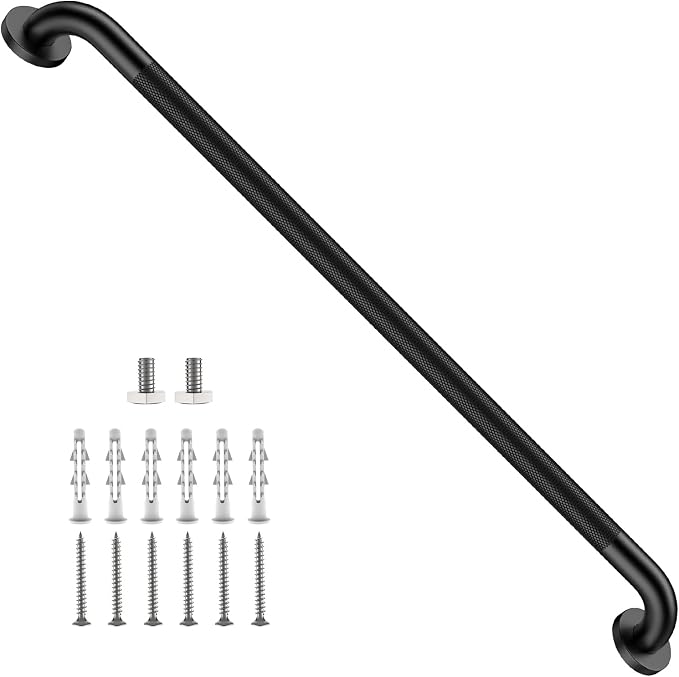 36 Inch Anti Slip Shower Grab Bar, ZUEXT Matte Black Stainless Steel Long Bathroom Safety Handle w/Knurled Grip, Heavy Duty Wall Mounted Bathtub Toilet Stair Support Rail for Seniors Disabled