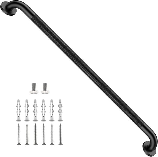 36 Inch Anti Slip Shower Grab Bar, ZUEXT Matte Black Stainless Steel Long Bathroom Safety Handle w/Knurled Grip, Heavy Duty Wall Mounted Bathtub Toilet Stair Support Rail for Seniors Disabled