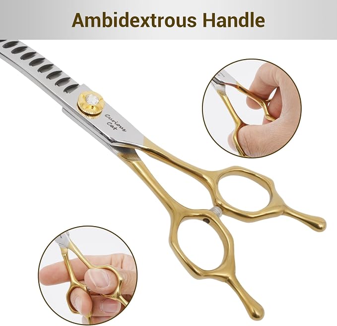 Dog Grooming Scissor,Pet Curved Chunkers Shears 7.0'' 440C Thinning Scissors for Precision Pet Hair Cutting