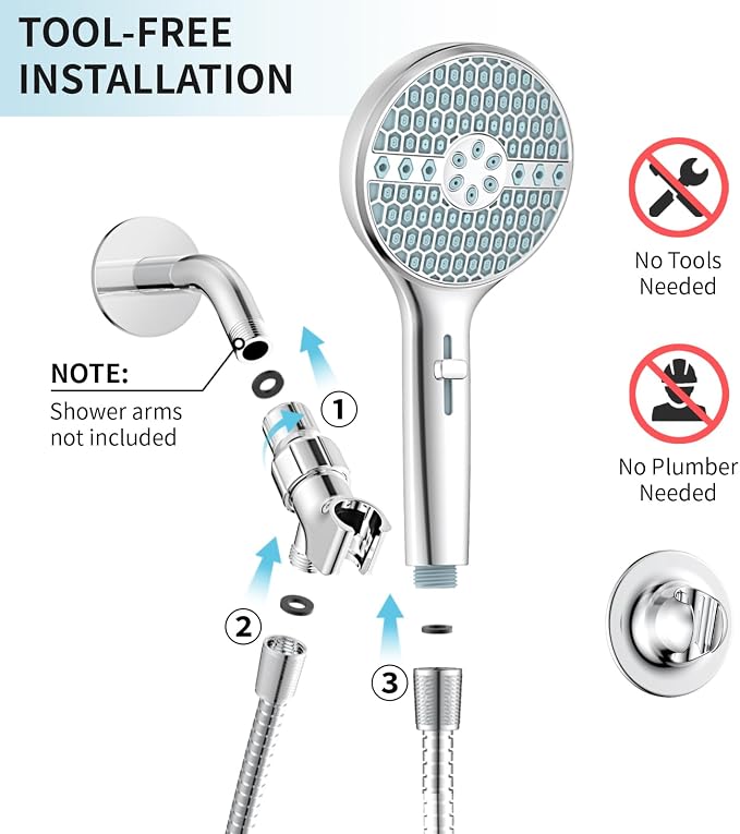 Handheld Shower Head, 8 Spray Modes High Pressure shower head with handheld, Built-in Pause Mode & Power Wash, Non-Clogging Nozzles Hand Held Shower Head, Leakproof 71 Inch Hose & Adjustable Bracket