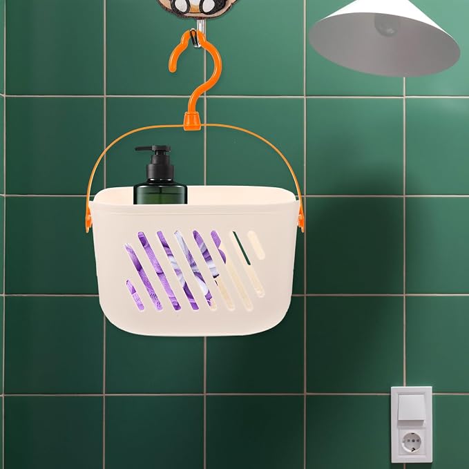DOITOOL Kitchen Hanging Basket with Hook Plastic Storage Organizer for Shower Bathroom and Kitchen Rotatable Hook and Drainage Design for Ginger Garlic Vegetable Storage 9X5.5X5 Inches