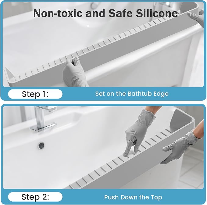Bathtub Splash Guard PlayPad Shelf Area with Strong Suction Cups, Toy Tray Caddy Holder Storage Over Tub, Bathtub Ledge Guard, No Mess Water, Splash Protection Water Barrier for Bathroom-Gray