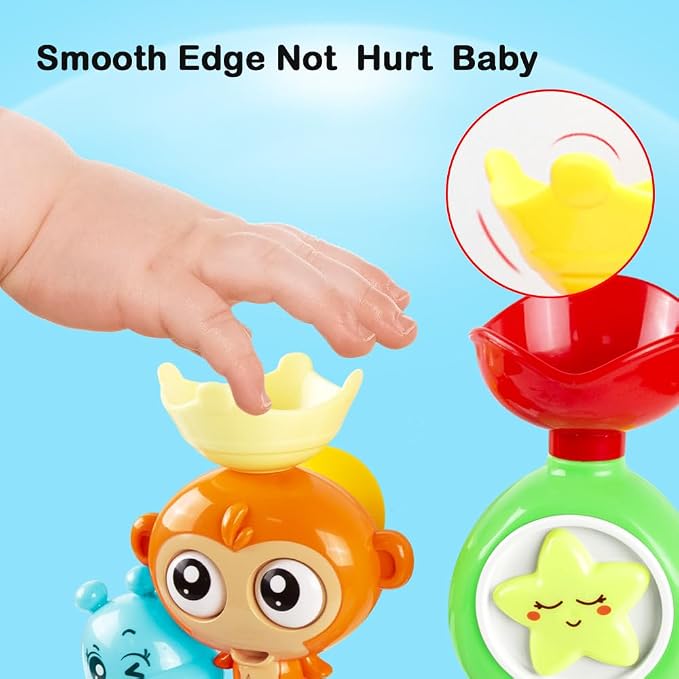 G-WACK Bath Toys for Toddlers Age 1 2 3 Year Old Girl Boy, Preschool New Born Baby Bathtub Water Toys, Durable Interactive Multicolored Infant Toy, Lovely Monkey Caterpillar,Strong Suction Cups Blue