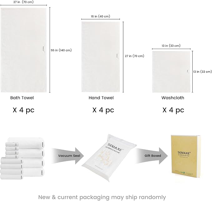 12-Piece Cotton Bath Towel Set with Hanging Loops for Bathroom, White | Balanced towel set for family showers, sink-side use, guest baths, and wash-day rotation, OEKO-TEX certified, easy care