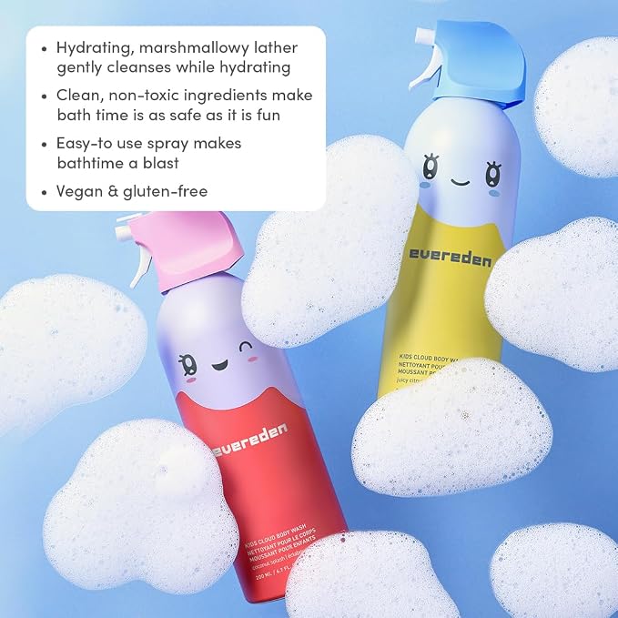 Evereden Kids Shower Essentials Set: 2-in-1 Kids Shampoo and Conditioner + Cloud Body Wash - Gentle Cloud-Like Toddler Body Wash & Gentle Shampoo-Conditioner - Clean & Vegan Skin Care