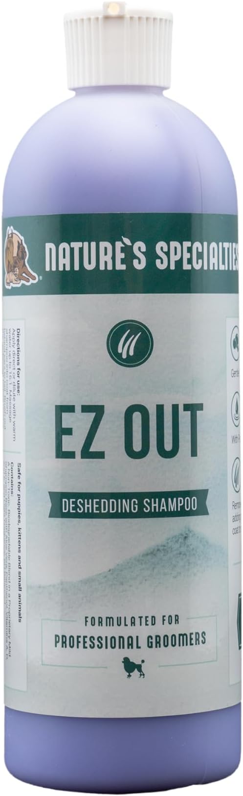Nature's Specialties EZ Out Ultra Concentrated Deshedding Dog Shampoo for Pets, Makes up to 2 Gallons, Natural Choice for Professional Groomers, Removes Unwanted Hair, Made in USA, 16 oz