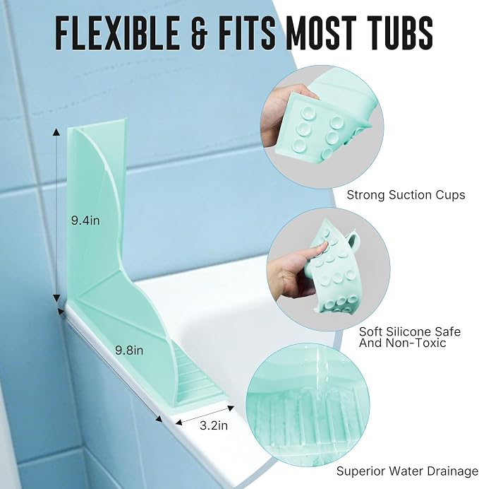 BUCABUCA 2-Pack Silicone Shower Splash Guard with Strong Suction Cups, No Adhesive L-Shaped Bathroom Water Splash Blocker, Reusable Silicone Water Guard for Bathtub, Washbasin, Kitchen Sink (Green)